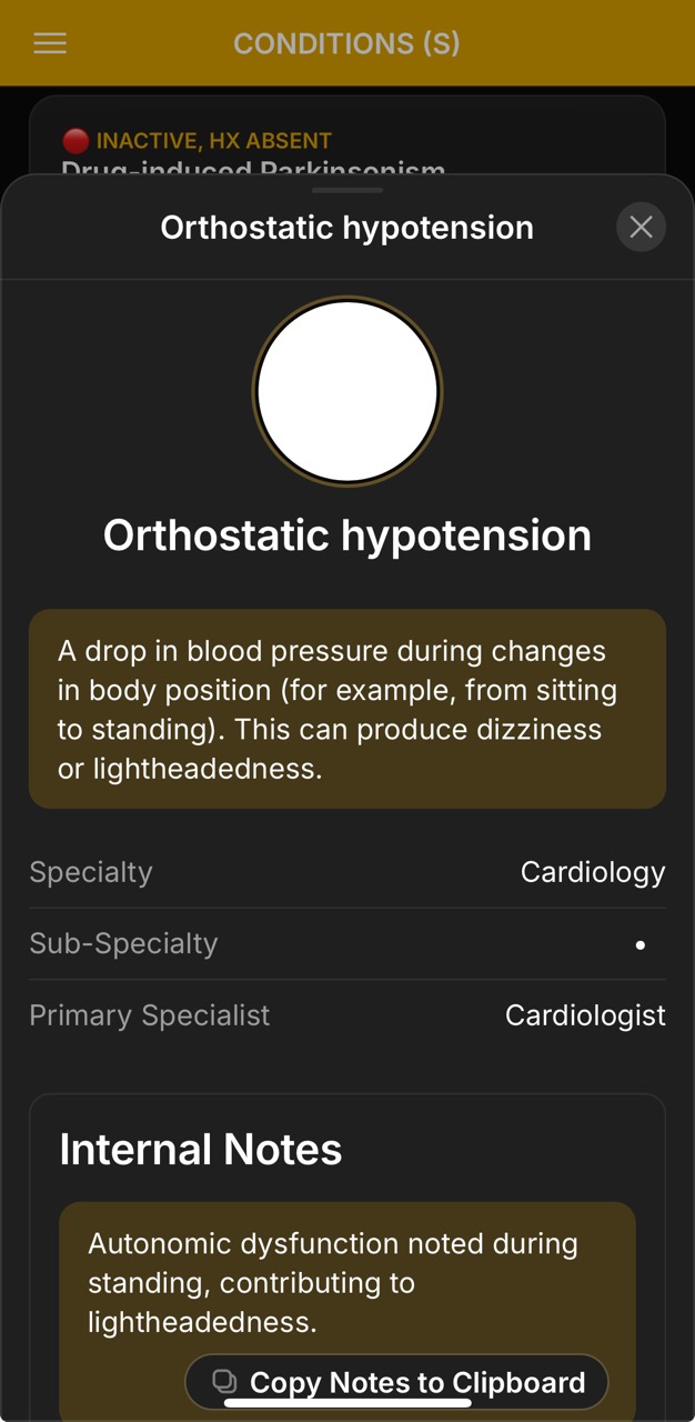 Conditions Detail Page (Orthostatic Hypotension)